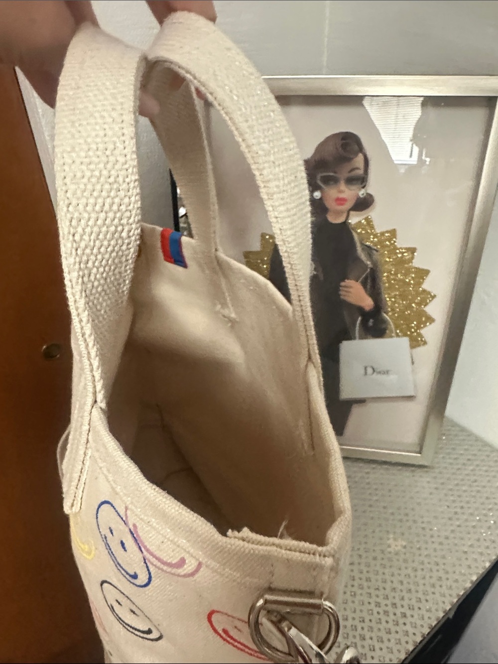 KULE smiley face all over print canvas bucket bag - Picture 10 of 10